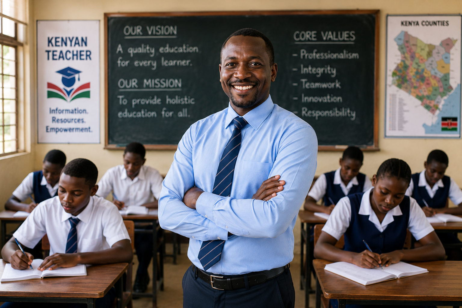 Kenyan teacher in a classroom